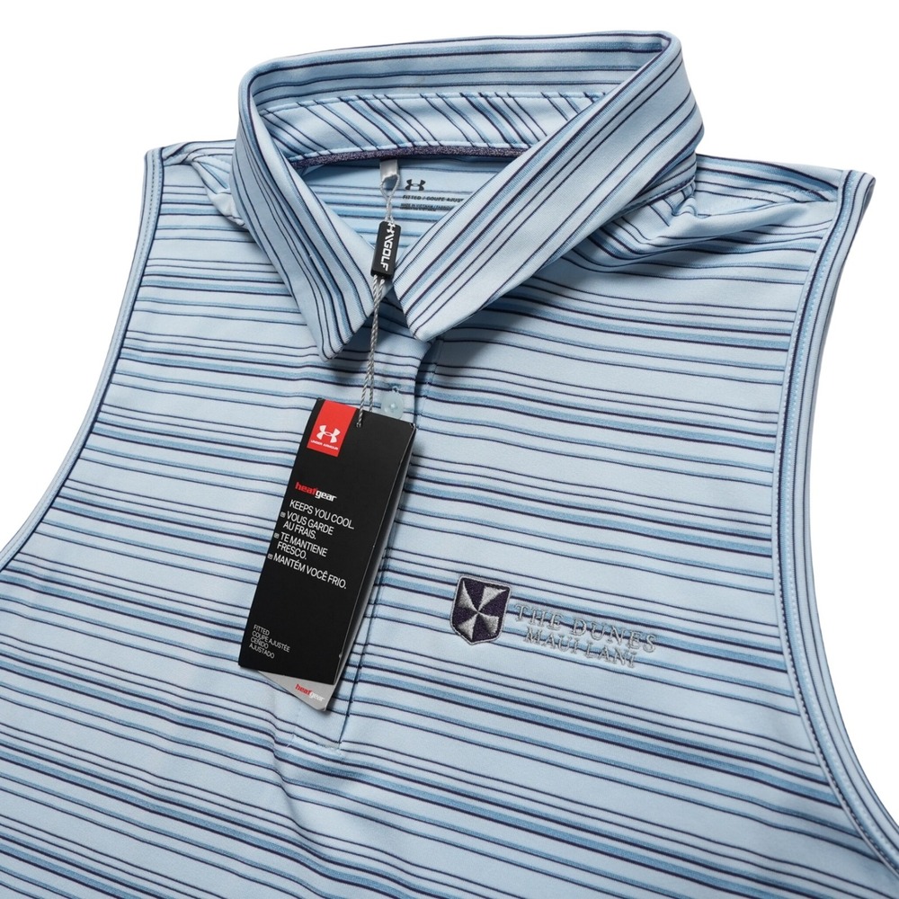 Under Armour Sleeveless Polo Shirt Women Large Blue HeatGear Dunes at Maui Lani